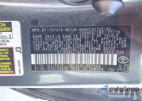 2010 Toyota Corolla S from USA, damaged, VIN 2T1BU4EE7AC517070